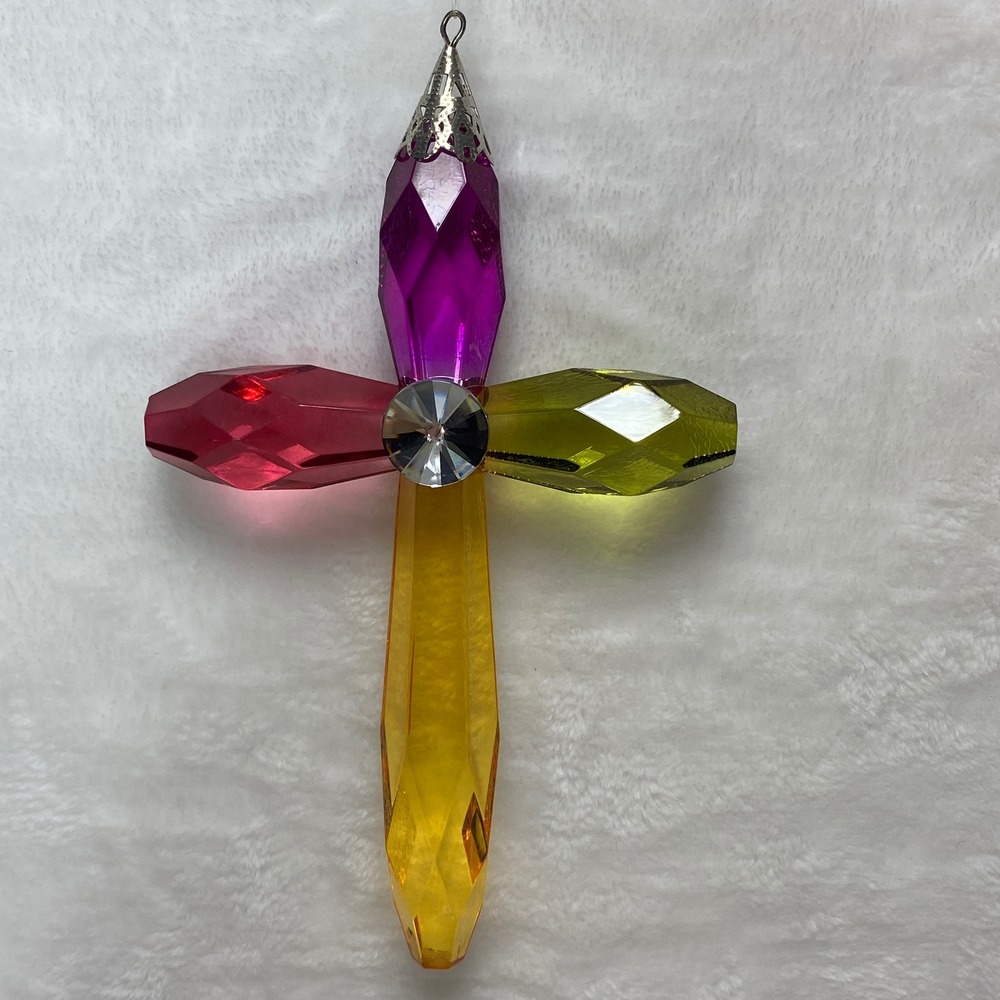 Multi Color Ganz Crystal Expressions Cross Christmas Ornament Suncatcher - Picture 7 of 13